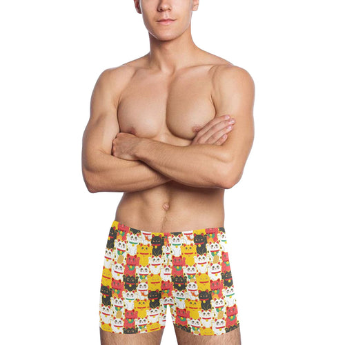 Colorful Maneki neko cat pattern Men's Swimming Trunks