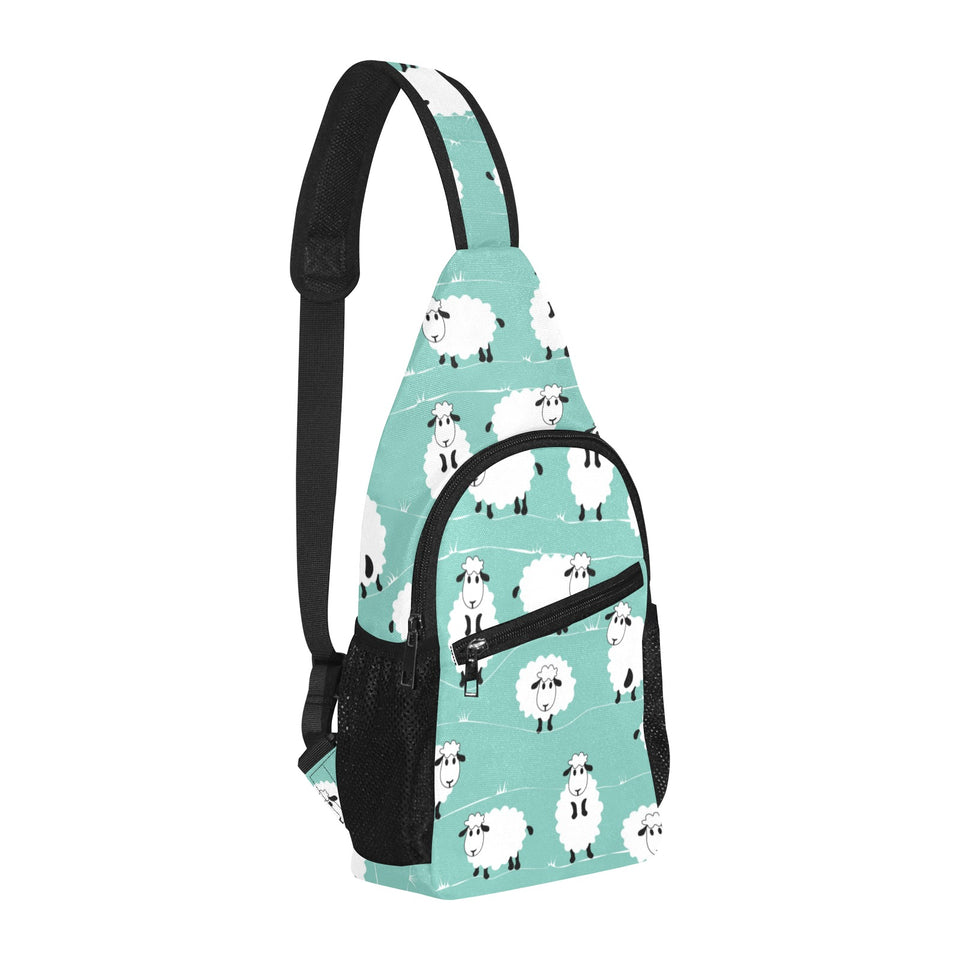 Cute sheep green background All Over Print Chest Bag