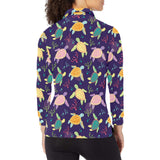 Colorful sea turtle pattern Women's Long Sleeve Polo Shirt