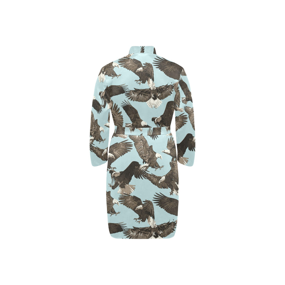 Eagle Pattern Print Design 01 Men's Long Sleeve Belted Night Robe