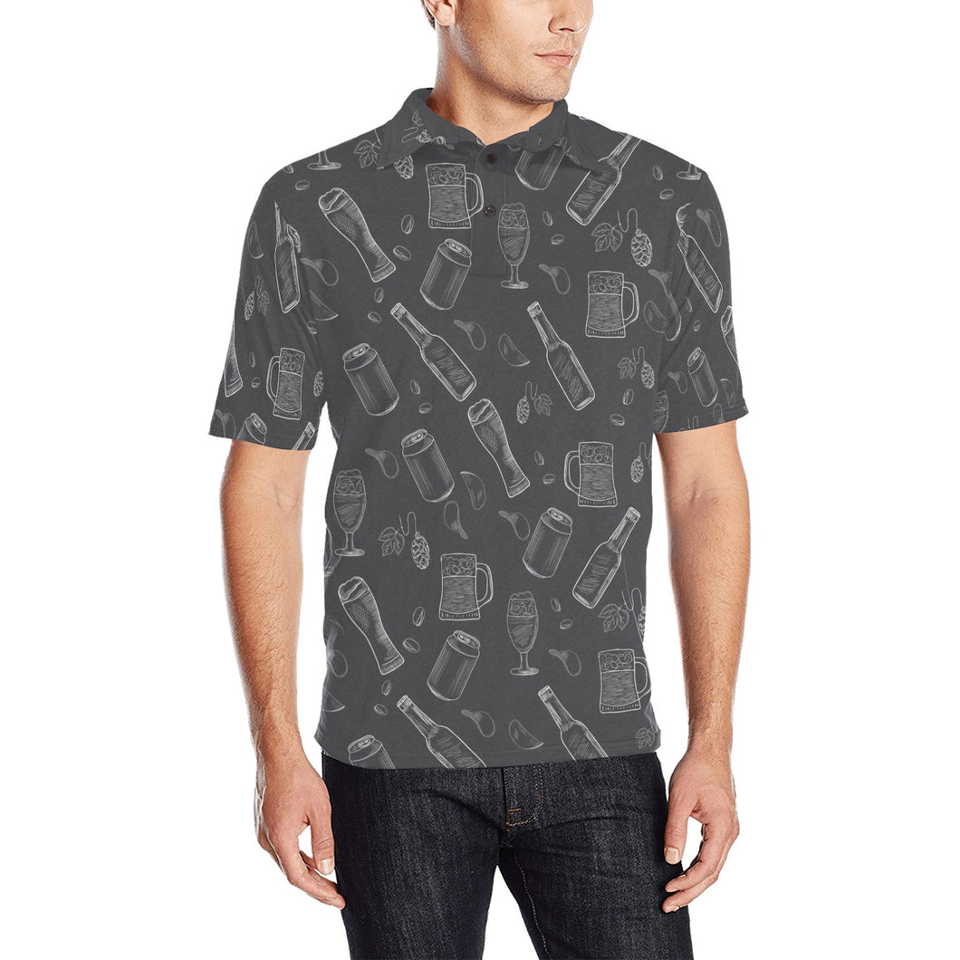 Beer hand drawn pattern Men's All Over Print Polo Shirt