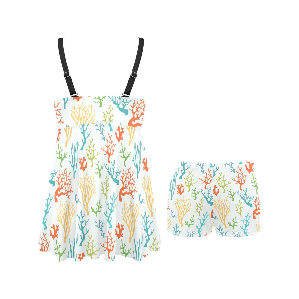 Coral Reef Pattern Print Design 02 Chest Sexy Pleated Two Piece Swim Dress