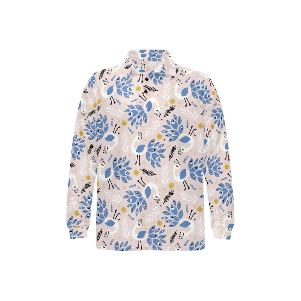Cute peacock pattern Men's Long Sleeve Polo Shirt