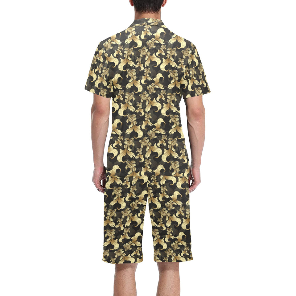 Goldfish Pattern Print Design 01 Men's V-Neck Short Pajama Set