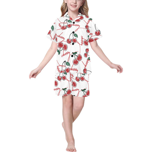 Hand drawn cherry pattern Kids' Boys' Girls' V-Neck Short Pajama Set