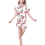 Hand drawn cherry pattern Kids' Boys' Girls' V-Neck Short Pajama Set