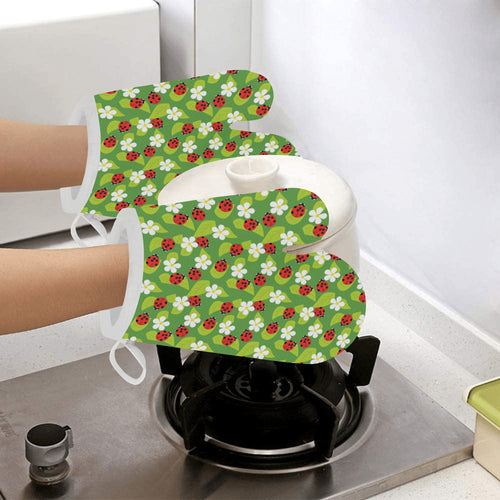 Ladybug Pattern Print Design 01 Heat Resistant Oven Mitts