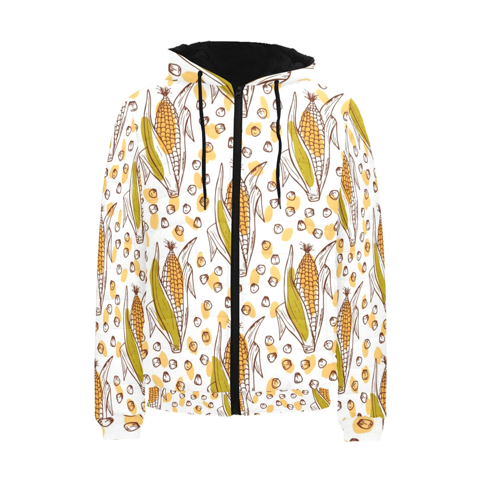 Corn Pattern Print Design 02 Men's Padded Hooded Jacket