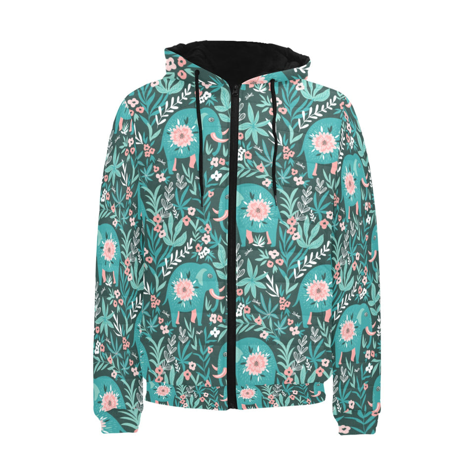 Elephants jungle pattern Men's Padded Hooded Jacket