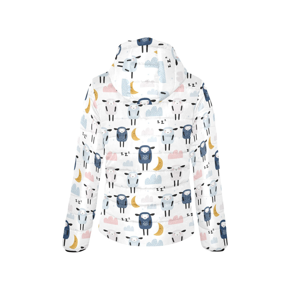 Cute sleeping sheep moon cloud pattern Women's Padded Hooded Jacket