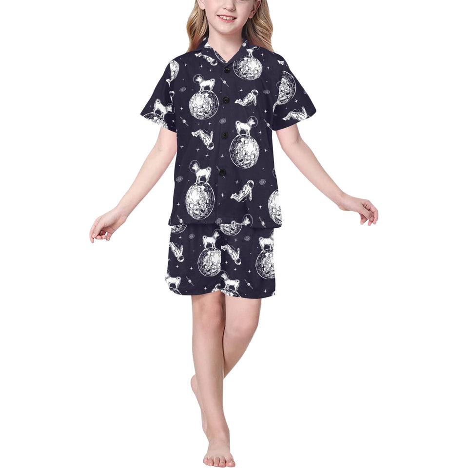 Chihuahua space helmet. astronaut pattern Kids' Boys' Girls' V-Neck Short Pajama Set