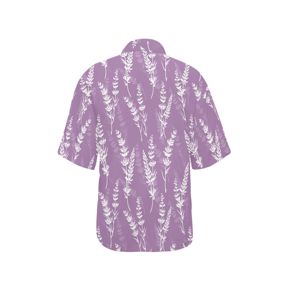 Lavender flowers purple pattern Women's All Over Print Hawaiian Shirt