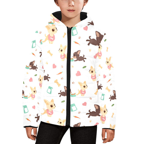 Cute Chihuahua puppie pattern Kids' Boys' Girls' Padded Hooded Jacket
