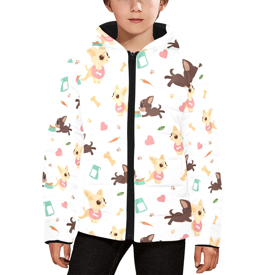 Cute Chihuahua puppie pattern Kids' Boys' Girls' Padded Hooded Jacket
