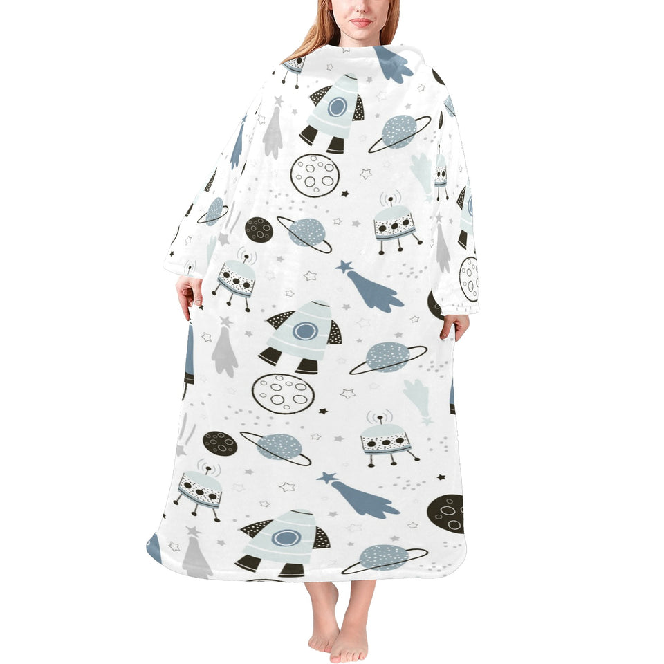 Hand drawn space elements space rocket star planet Blanket Robe with Sleeves