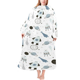 Hand drawn space elements space rocket star planet Blanket Robe with Sleeves