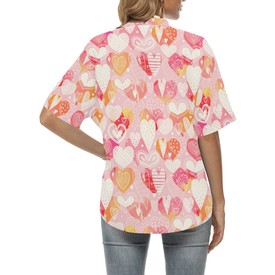 Hand drawn heart design pattern Women's All Over Print Hawaiian Shirt