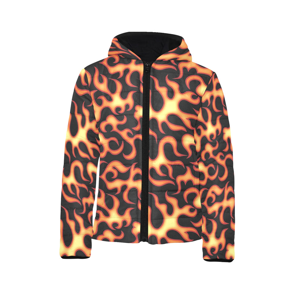 Fire flame dark pattern Kids' Boys' Girls' Padded Hooded Jacket