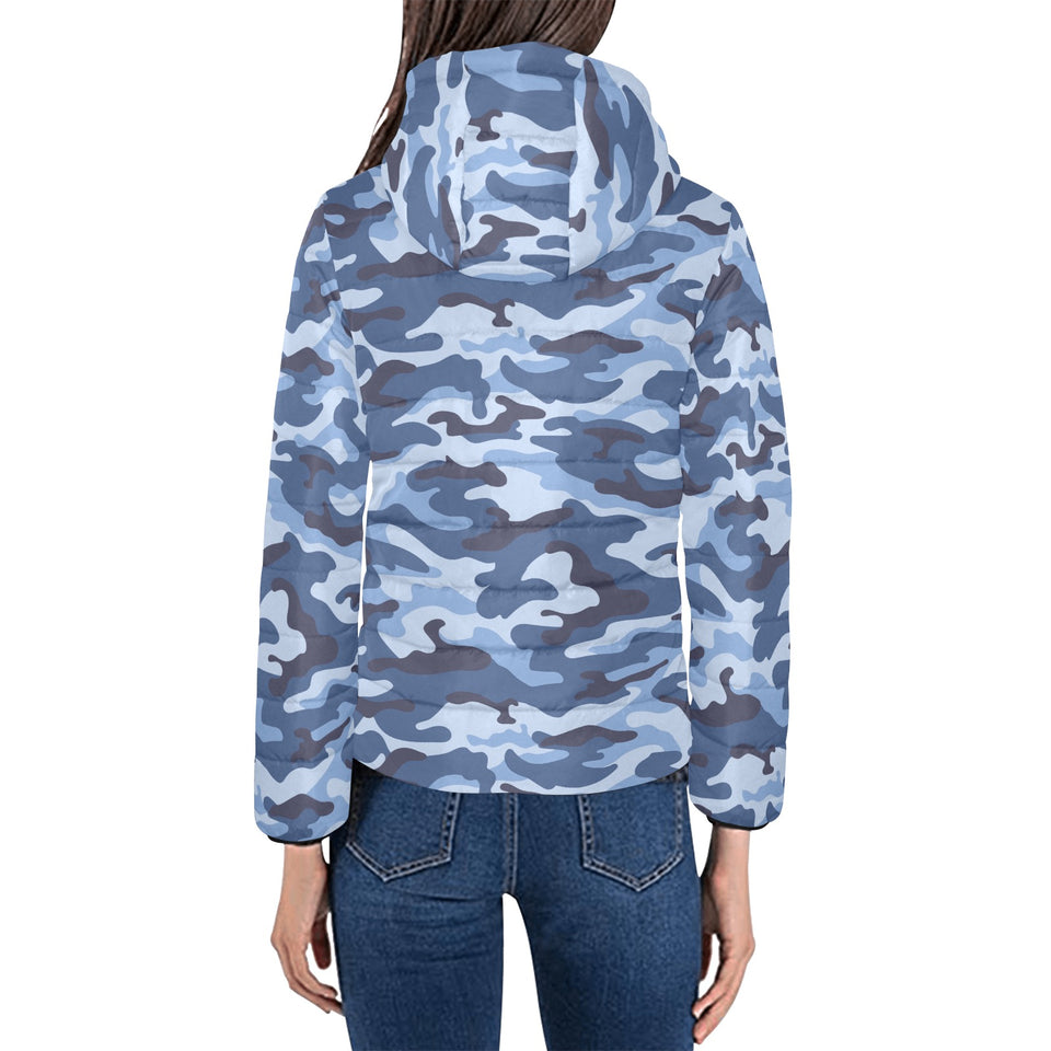 Blue camouflage pattern Women's Padded Hooded Jacket