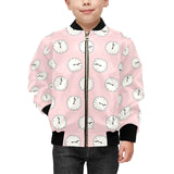 Clock pattern pink blackground Kids' Boys' Girls' Bomber Jacket