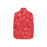 sushi pattern red background Women's Long Sleeve Polo Shirt