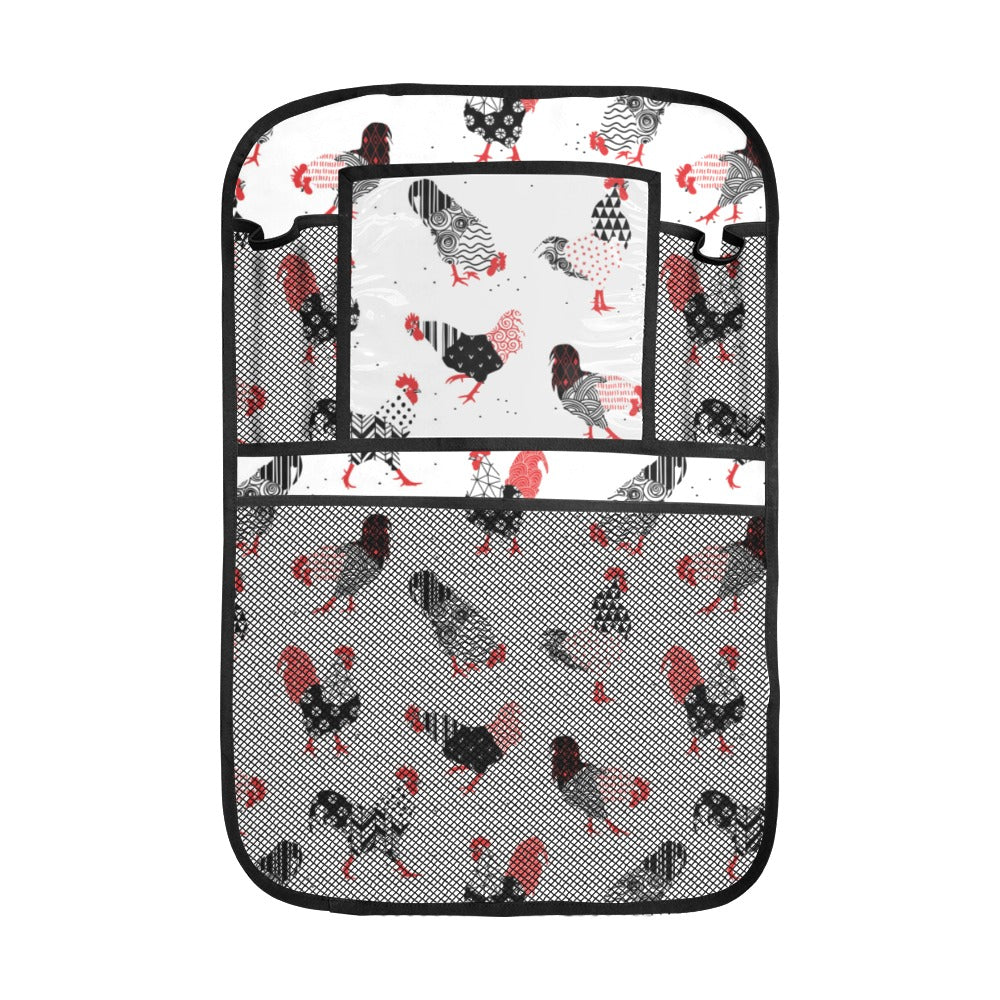 Cool rooster chicken cock floral ornament backgrou Car Seat Back Organizer