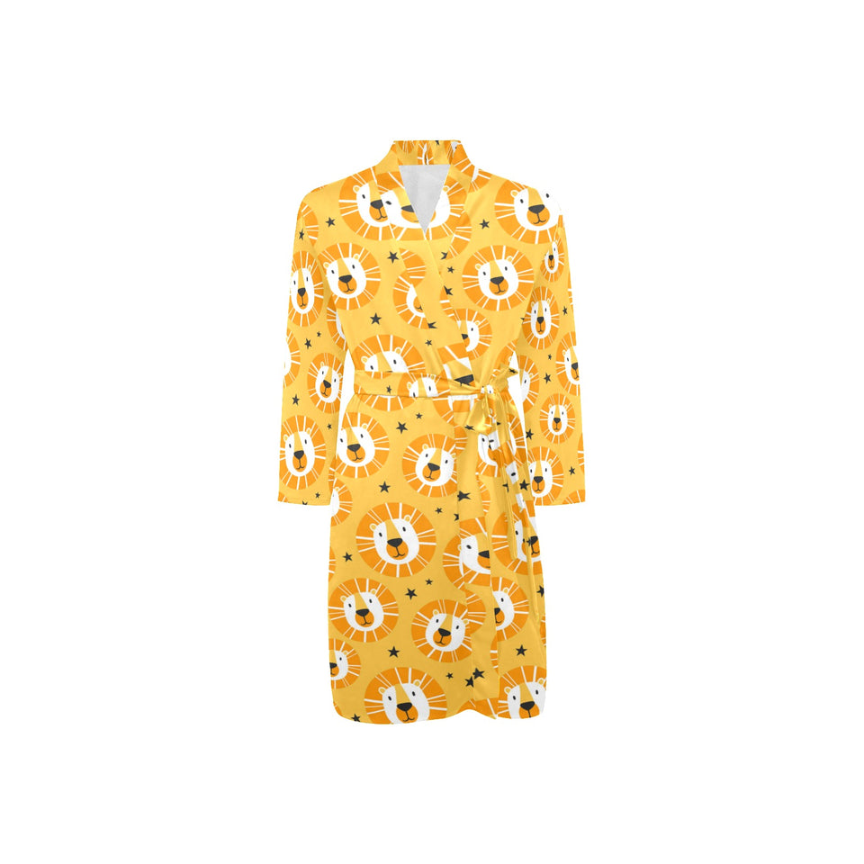 Lion Pattern Print Design 03 Men's Long Sleeve Belted Night Robe