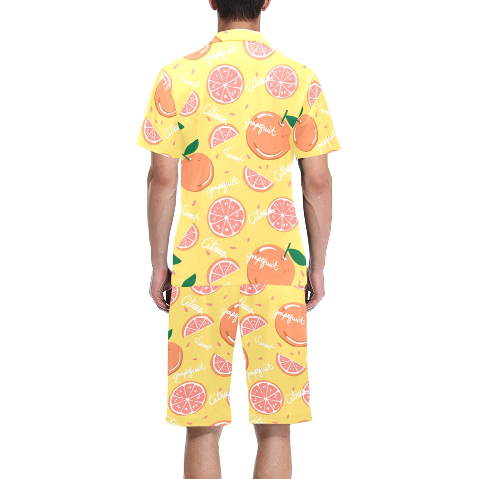 Grapefruit yellow background Men's V-Neck Short Pajama Set