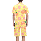Grapefruit yellow background Men's V-Neck Short Pajama Set