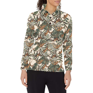 Monkey tropical leaves background Women's Long Sleeve Polo Shirt
