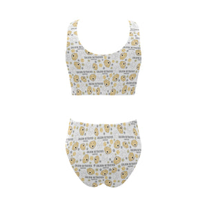 Golden Retriever Pattern Print Design 04 Chest Bowknot High Waisted Bikini Swimsuit