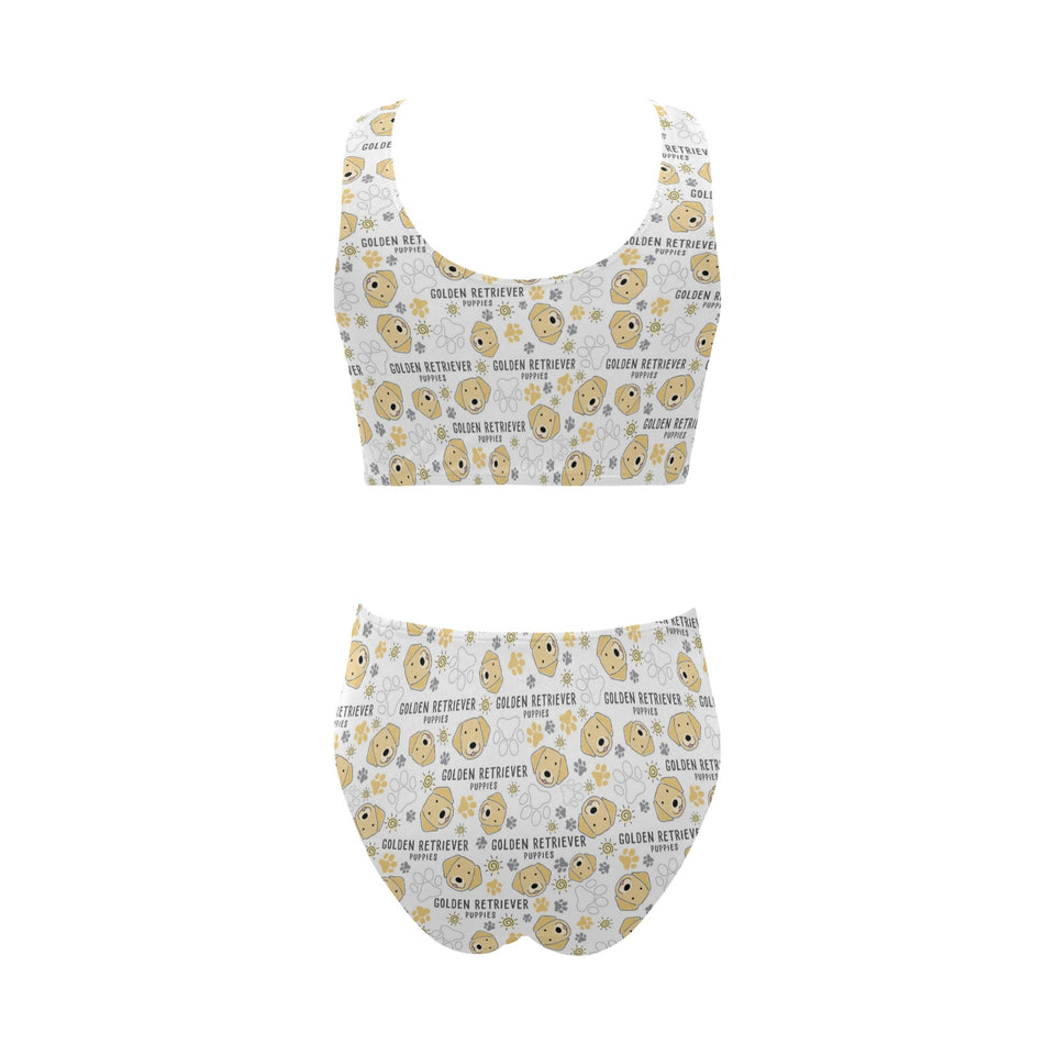 Golden Retriever Pattern Print Design 04 Chest Bowknot High Waisted Bikini Swimsuit