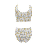 Golden Retriever Pattern Print Design 04 Chest Bowknot High Waisted Bikini Swimsuit
