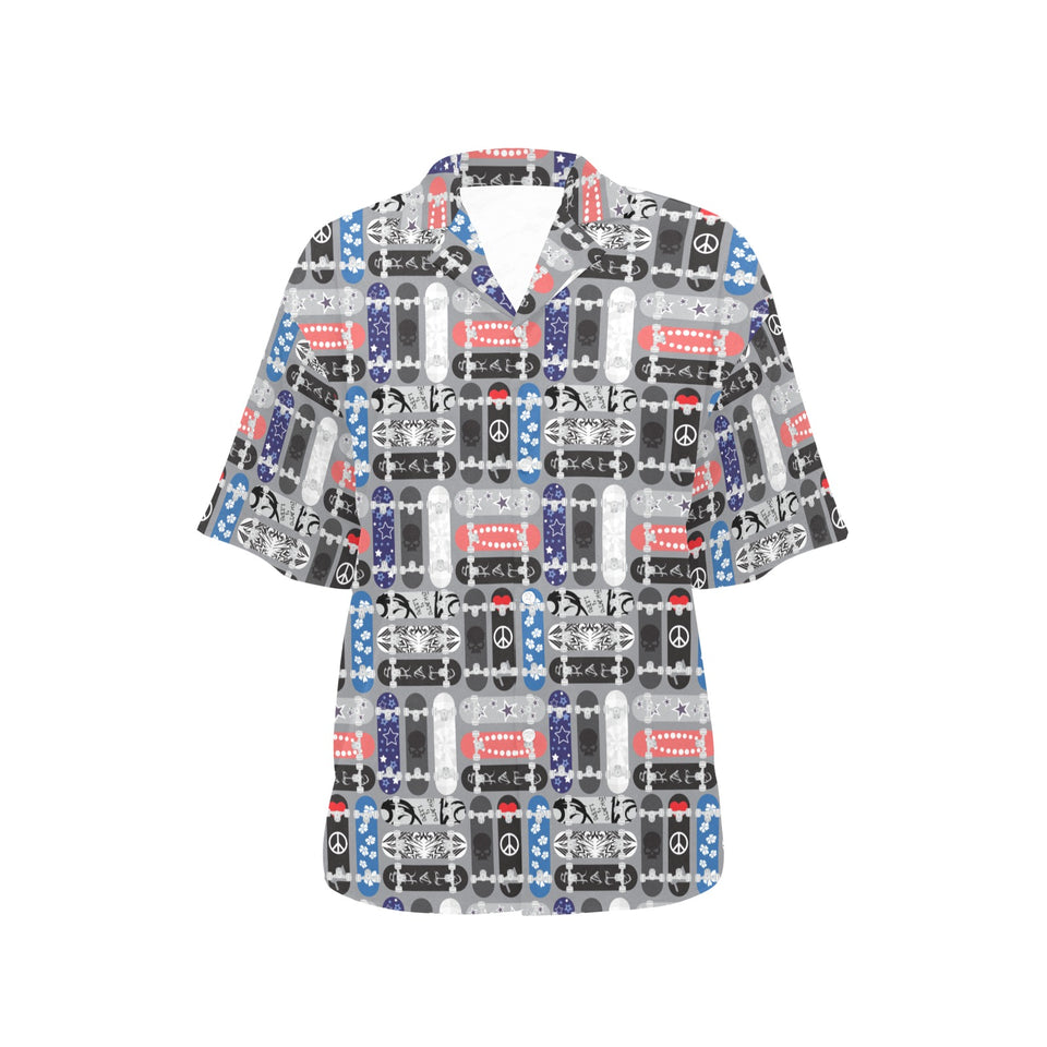 Skate Board Pattern Print Design 04 Women's All Over Print Hawaiian Shirt