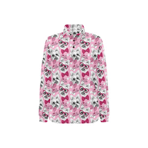 Yorkshire Terrier Pattern Print Design 03 Women's Long Sleeve Polo Shirt