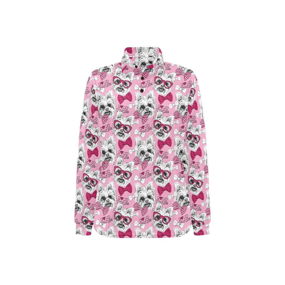 Yorkshire Terrier Pattern Print Design 03 Women's Long Sleeve Polo Shirt