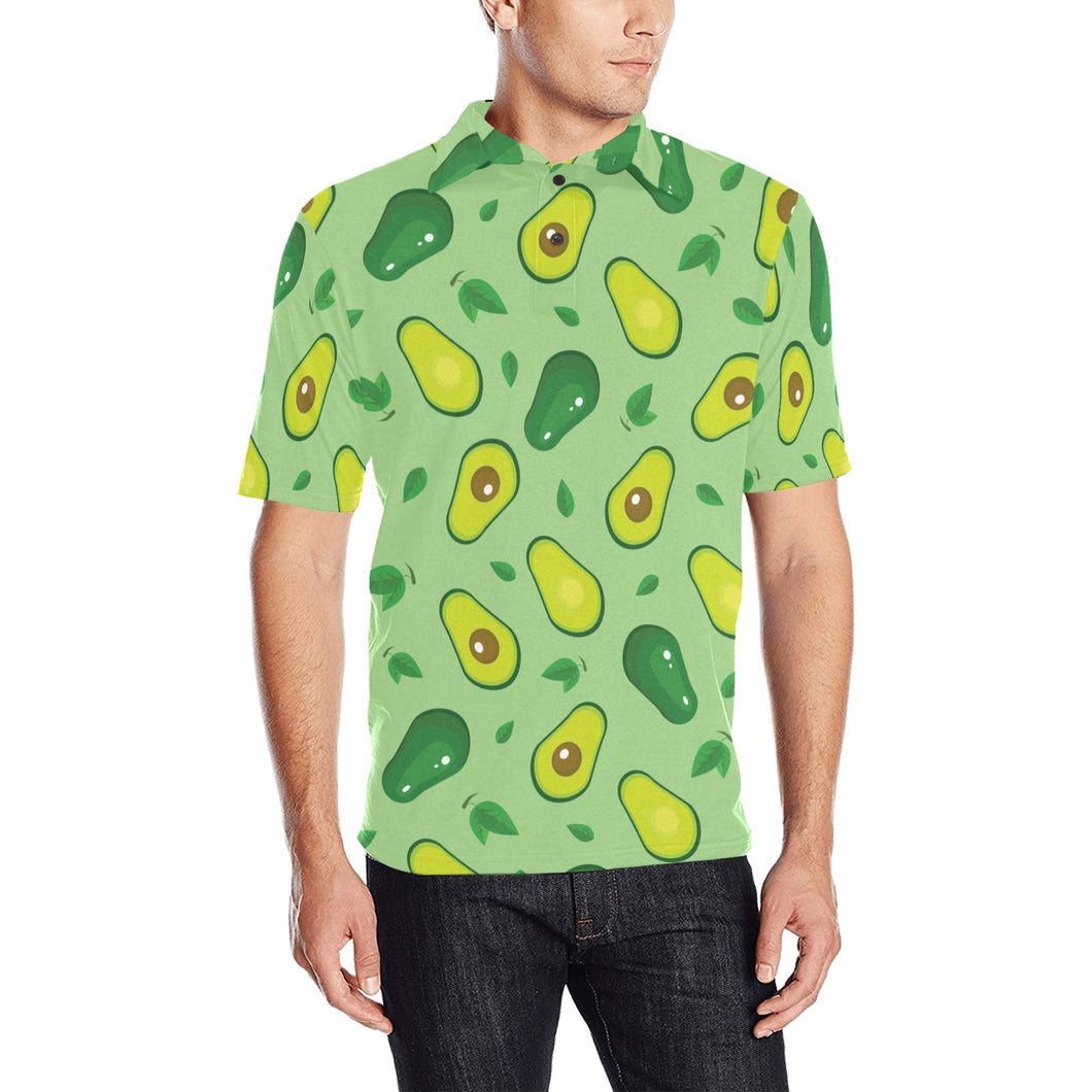 Avocado pattern green background Men's All Over Print Polo Shirt