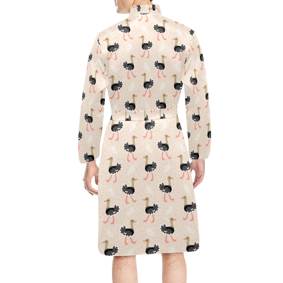 Ostrich Pattern Print Design 05 Men's Long Sleeve Belted Night Robe