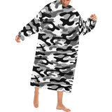 Black white camouflage pattern Blanket Robe with Sleeves