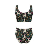 Unicorns forest background Chest Bowknot High Waisted Bikini Swimsuit