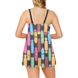 Skate Board Pattern Print Design 02 Chest Sexy Pleated Two Piece Swim Dress
