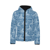 Hand drawn sailboat pattern Kids' Boys' Girls' Padded Hooded Jacket