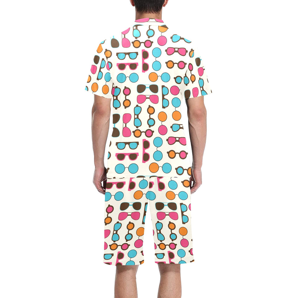 Sun Glasses Pattern Print Design 03 Men's V-Neck Short Pajama Set