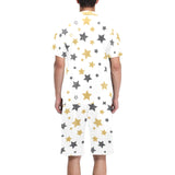 hand drawn gold black star pattern Men's V-Neck Short Pajama Set