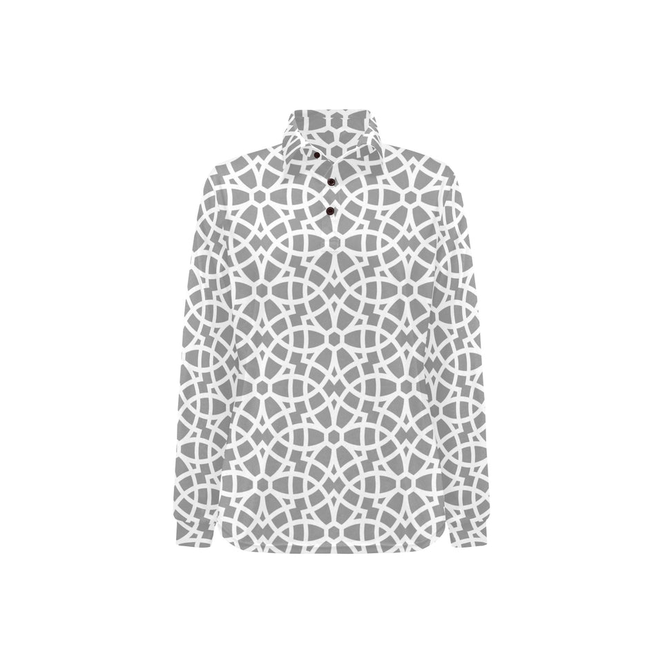 arabic gray pattern Women's Long Sleeve Polo Shirt