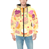 cake cupcake heart cherry pattern Men's Padded Hooded Jacket