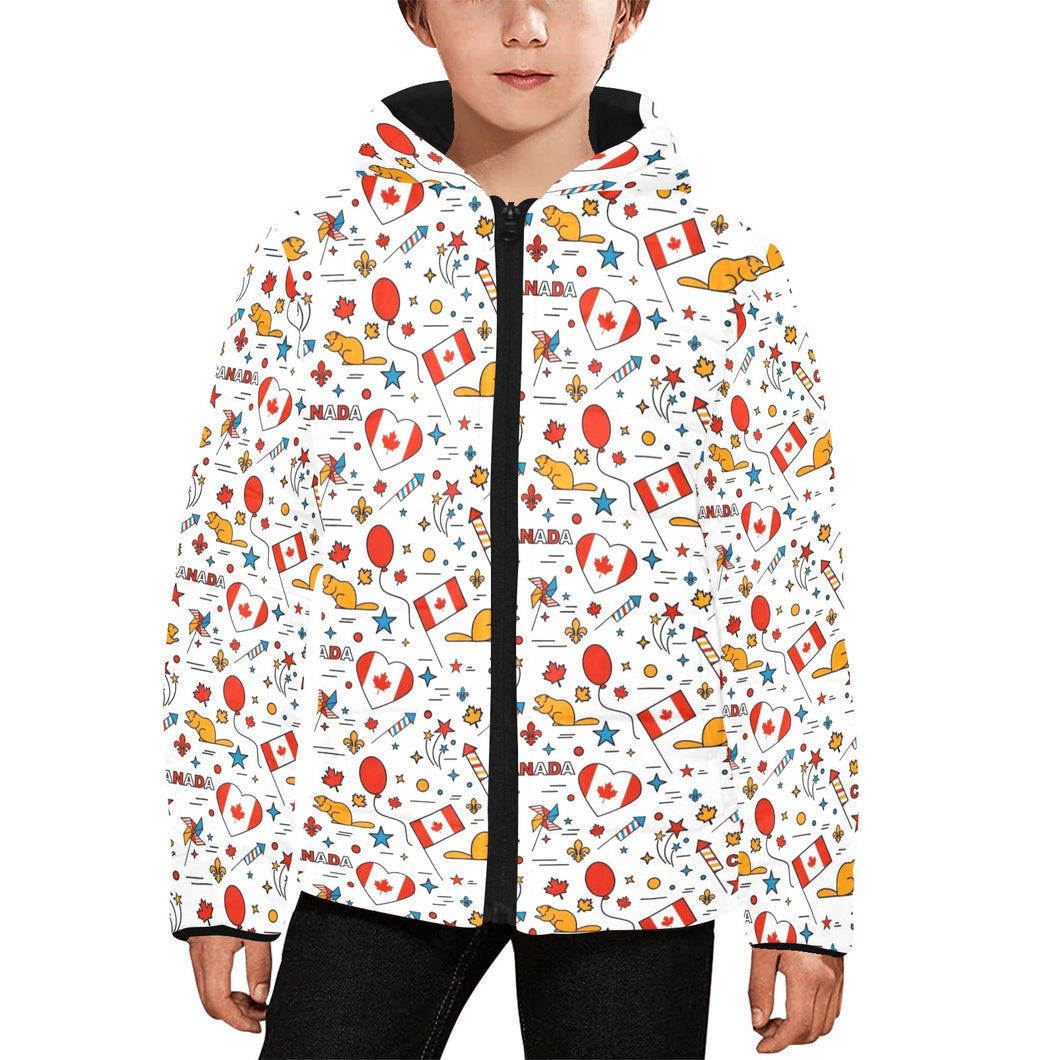 Canada Pattern Print Design 03 Kids' Boys' Girls' Padded Hooded Jacket