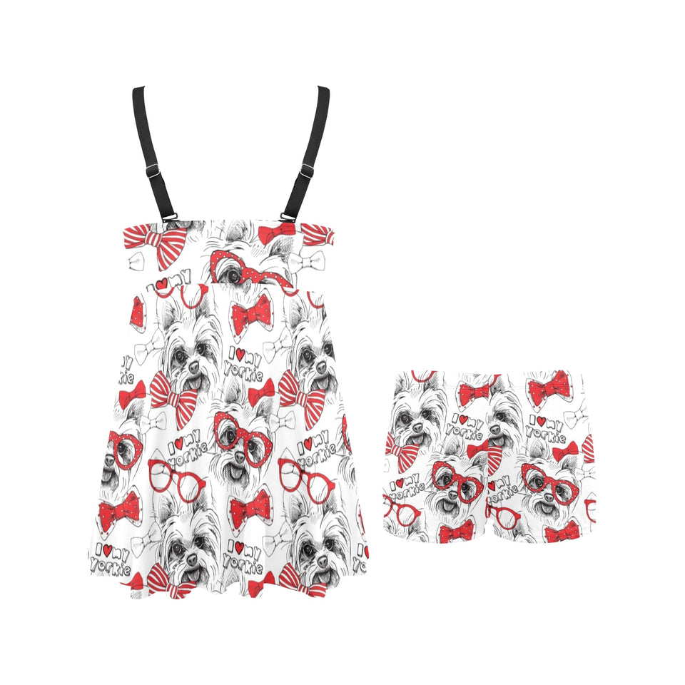 Yorkshire Terrier Pattern Print Design 04 Chest Sexy Pleated Two Piece Swim Dress