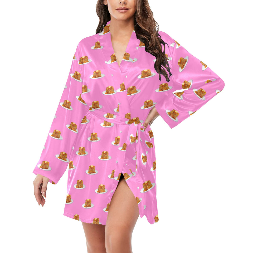 Pancake Pattern Print Design 04 Women's Long Sleeve Belted Night Robe