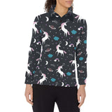 unicorn rainbows moon clound star pattern Women's Long Sleeve Polo Shirt